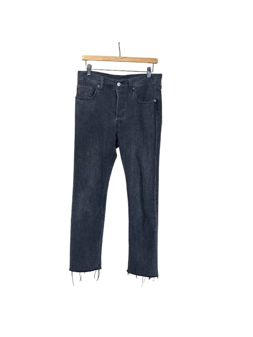 Levis Faded Black Original Fit 501 Straight Leg High Rise Jeans 28